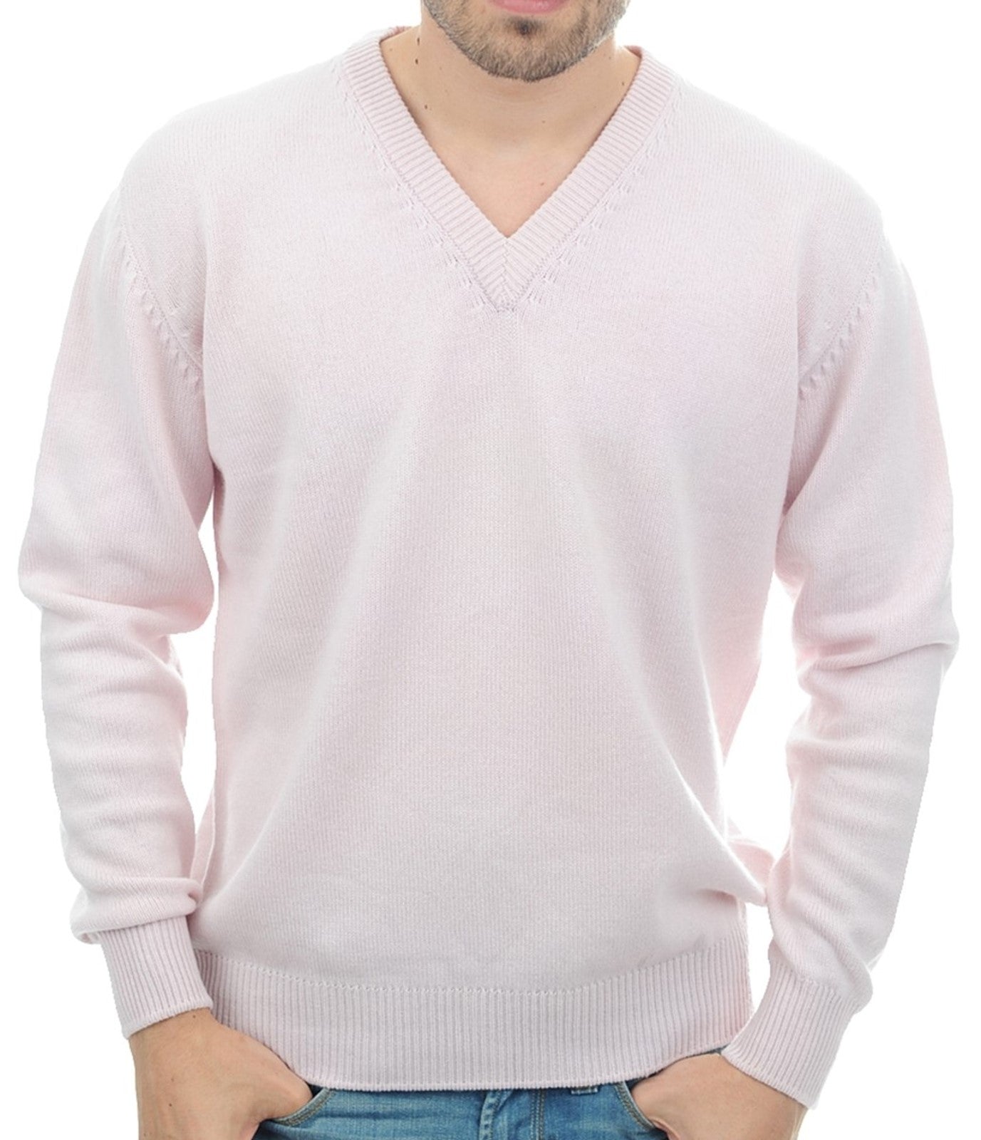 Balldiri 100% Kaschmir Herren V-Pullover 4-fädig zartrosa XL