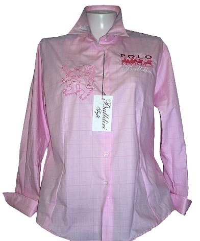 Damenbluse, Glencheck, 100% Baumwolle, rosa/pink, klassisch, Langarm, tailliert, Polosport
