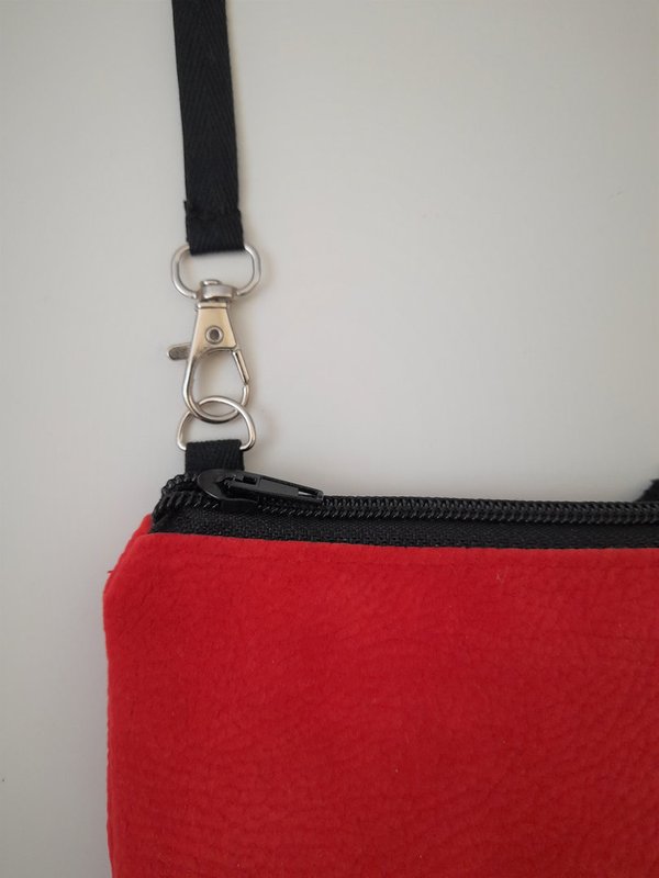 Handytasche zum Umhängen, Crossbody Bag aus Stoff rot-schwarz