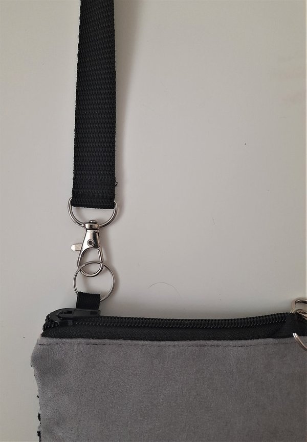 Handytasche zum Umhängen, Crossbody Bag aus Stoff schwarz-grau